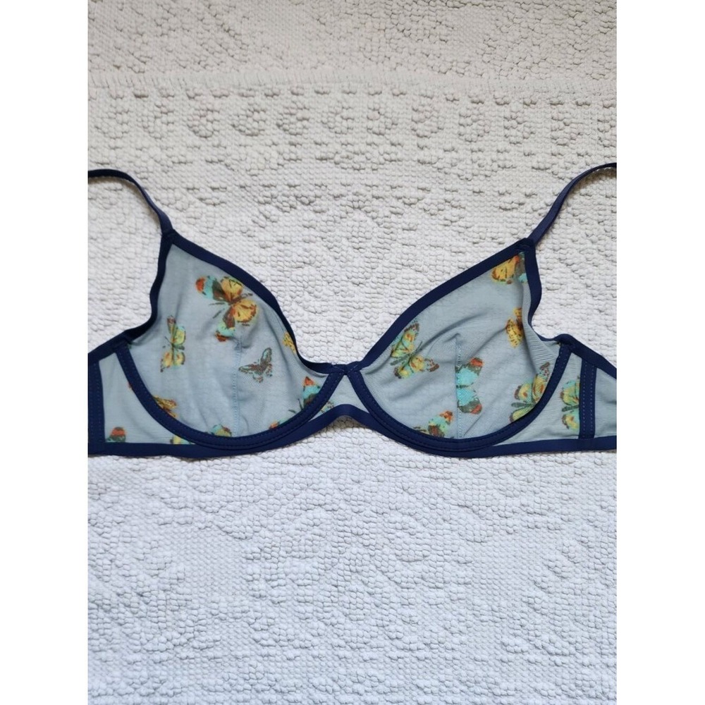 Urban outfitters Butterfly Mesh Underwire Bra 36B Blue Sheer Unlined Bralette - Picture 7 of 7